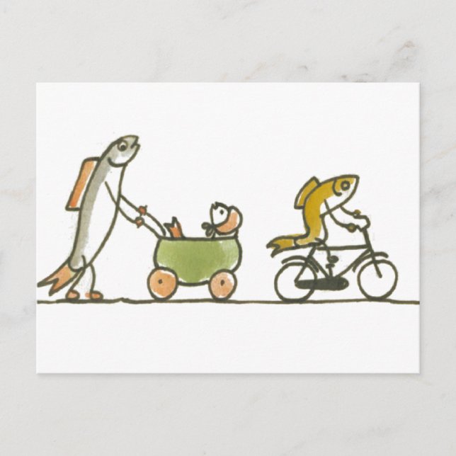 Carte Postale Poisson Buggy et Vélo (Devant)
