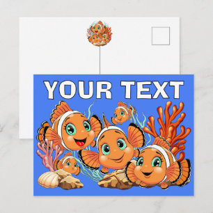 Carte Postale Poisson clown Dessin animé mignon Famille Sous l'e