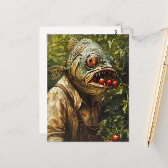 Carte Postale Poisson dans un jardin de tomates (Devant/Arrière en situation)
