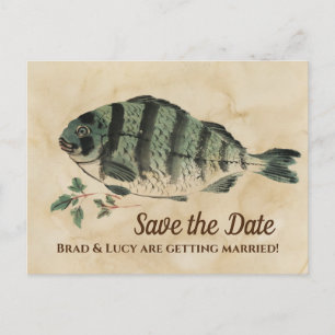 Carte Postale Poisson d'aquarelle vintage Enregistrer la date