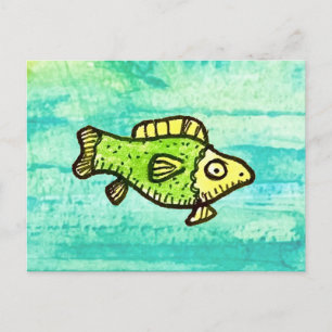 Carte Postale Poisson de dessin animé vert dans l'eau
