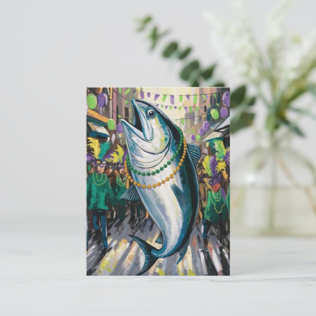 Carte Postale Poisson de Mardi Gras drôle et heureux (Debout devant)