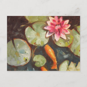 Carte Postale Poisson D'Or Koi Pond Water Lys
