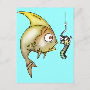 Carte Postale Poisson Drôle Et Ver