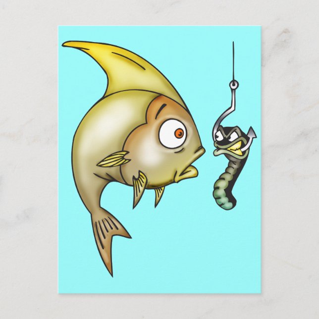 Carte Postale Poisson Drôle Et Ver (Devant)
