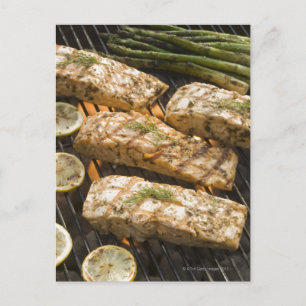 Carte Postale Poisson et asperges cuisine sur grill