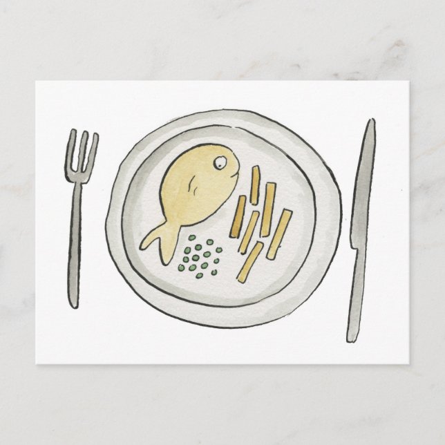 Carte Postale Poisson et chips (Devant)