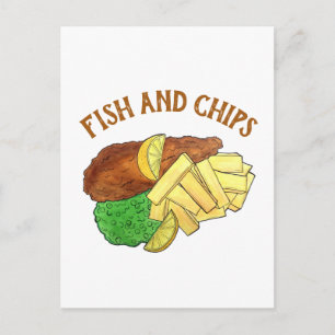 Carte Postale Poisson et chips Pois British Pub Chip Shop Takeaw