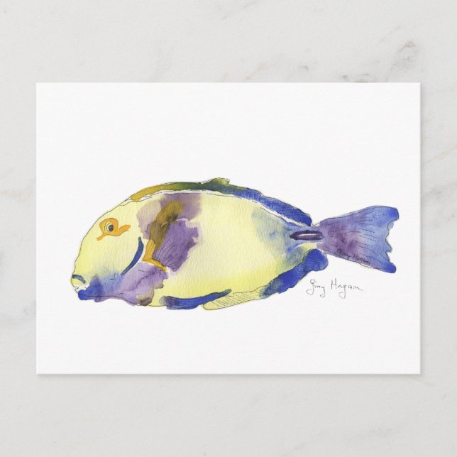 Carte postale Poisson jaune/bleu (Devant)
