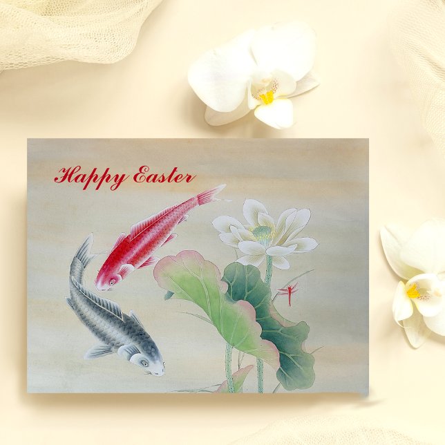 Carte Postale Poisson Koi avec Lotus (Créateur téléchargé)