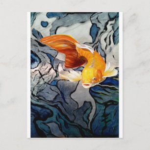 Carte Postale Poisson koi sur métal 'nager à travers les couleur