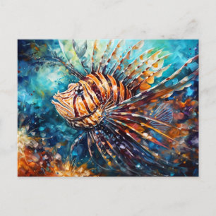 Carte Postale Poisson-lion dans une peinture à l'huile expressiv