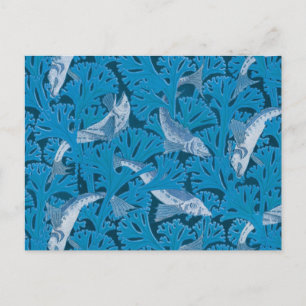 Carte Postale Poisson Nage d'algues Coral Bleu Vintage Classique