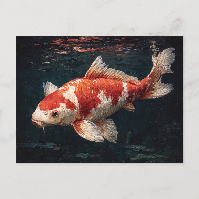 Carte Postale Poisson rouge et blanc vif Koi (Devant)