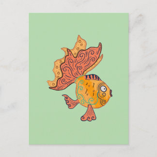 Carte Postale Poisson rouge fantaisiste d'art folklorique | Fant