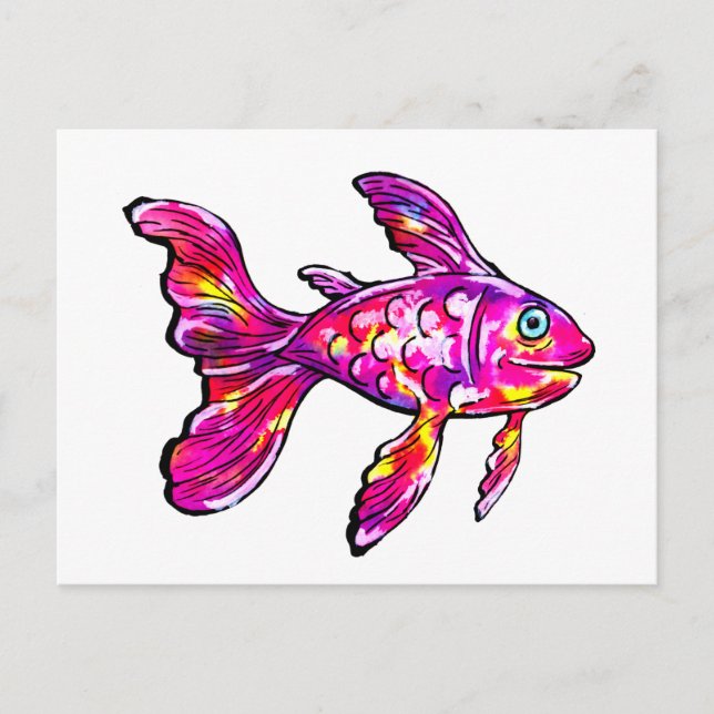 Carte Postale Poisson rouge magenta (Devant)