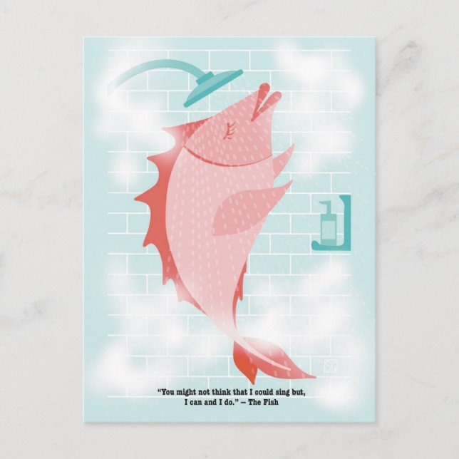 Carte postale Poisson sous la douche (Devant)