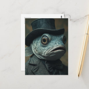 Carte Postale Poisson surréaliste drôle en costume