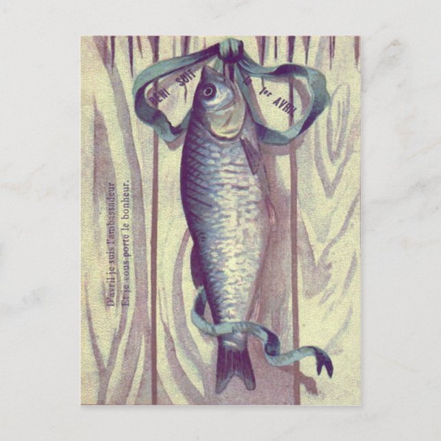 Carte Postale Poisson Vert Ruban porte française (Devant)