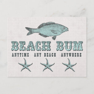 Carte Postale Poisson victorien vintage et morceau de plage Star