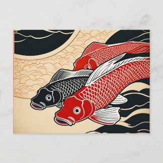 Carte Postale Poisson vintage japonais Koi