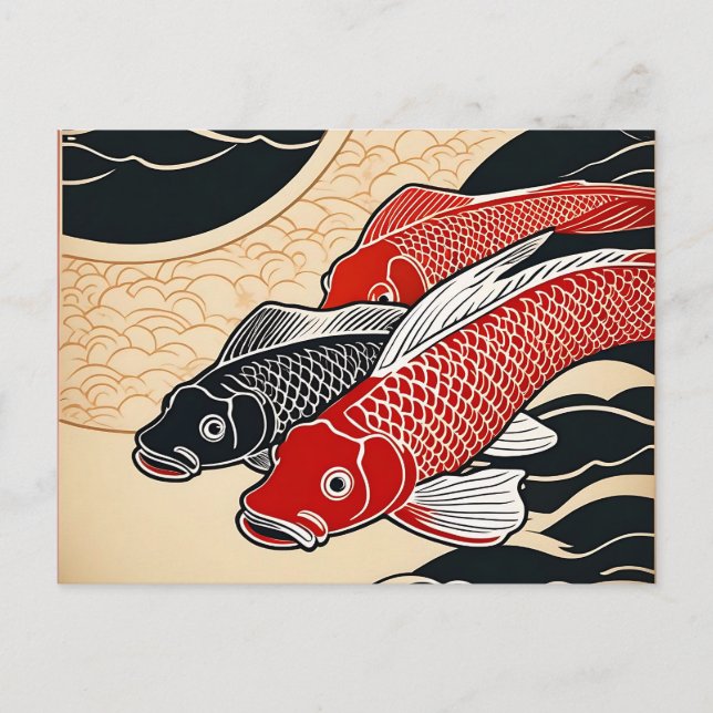 Carte Postale Poisson vintage japonais Koi (Devant)