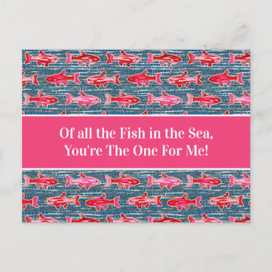 Carte Postale Poissons roses et rouges pour la Saint-Valentin