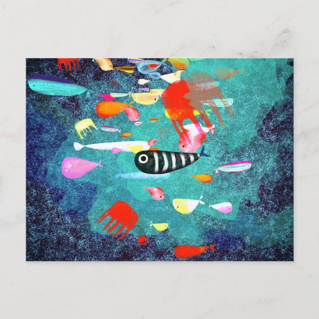 Carte Postale Poissons surfant sur les vagues (Devant)