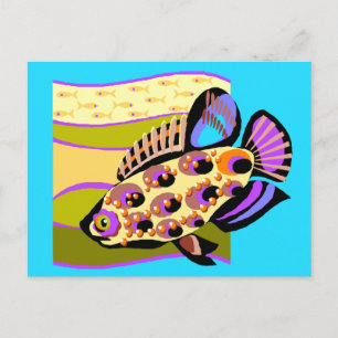 Carte Postale Poissons tropicaux colorés rétro