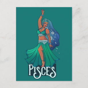 Carte Postale Poissons Zodiac ventre Danseuse Art Astrologie Dée