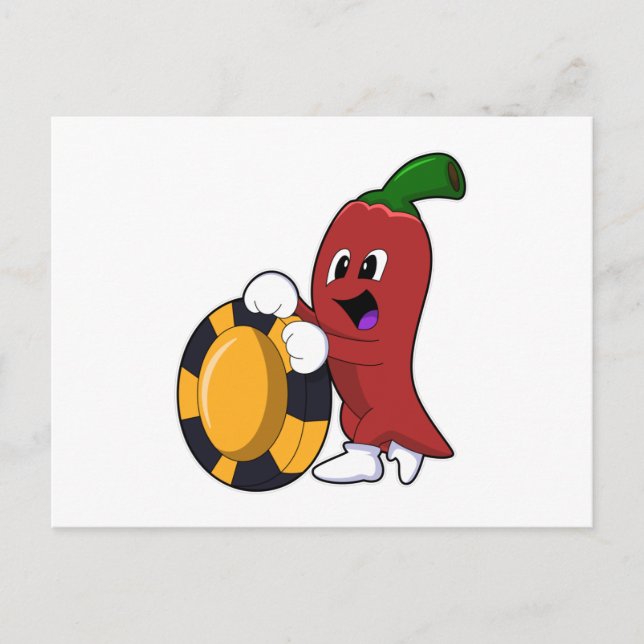 Carte Postale Poivre au Poker avec des jetons de poker (Devant)