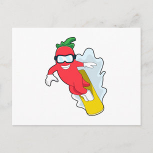 Carte Postale Poivre au Snowboard avec Snowboard