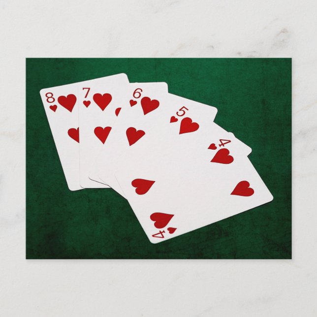 Carte Postale Poker Hands - Flush droit - Coeur (Devant)