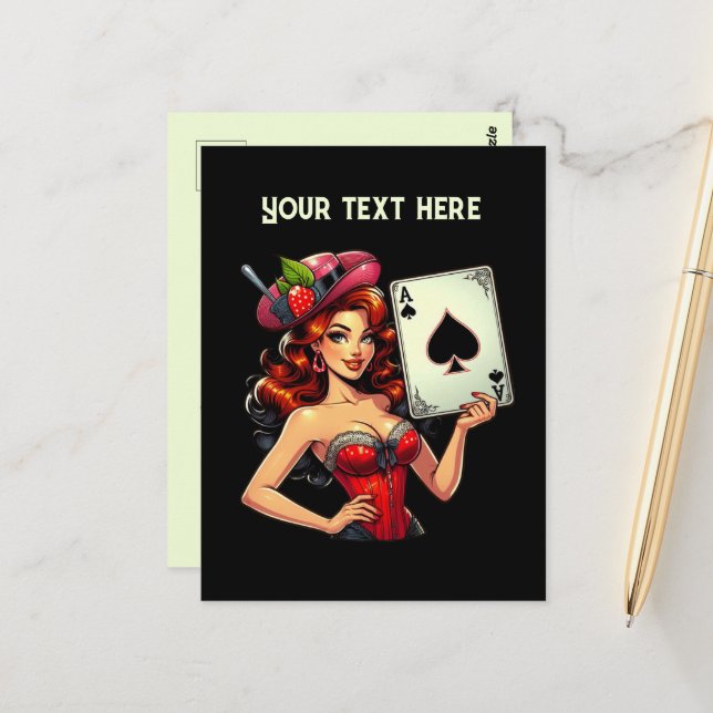 Carte Postale Poker vintage cool (Devant/Arrière en situation)