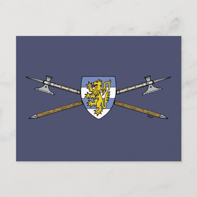 Carte Postale Poléax médiévaux et bouclier (Devant)