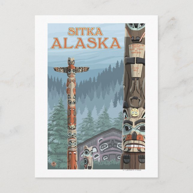 Carte Postale Pôles Totem de l'Alaska - Sitka, Alaska (Devant)