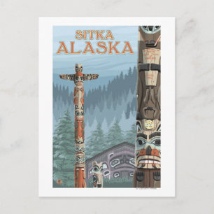 Carte Postale Pôles Totem de l'Alaska - Sitka, Alaska