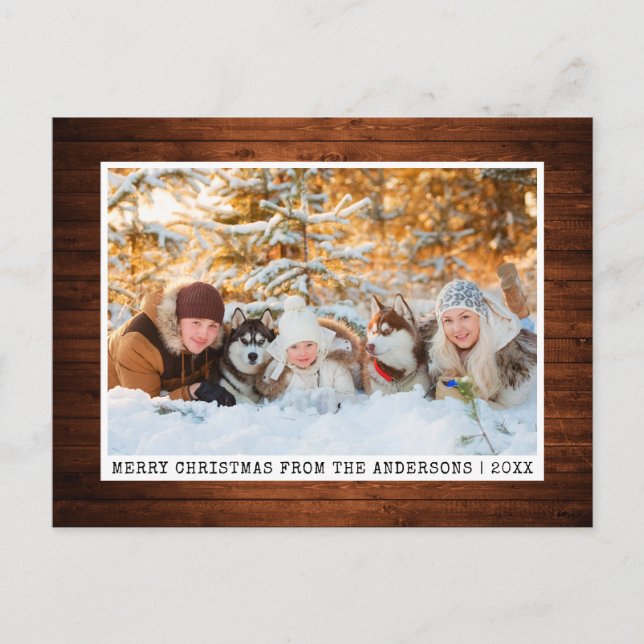 Carte Postale Police de machine à écrire tendance bois photo min (Devant)