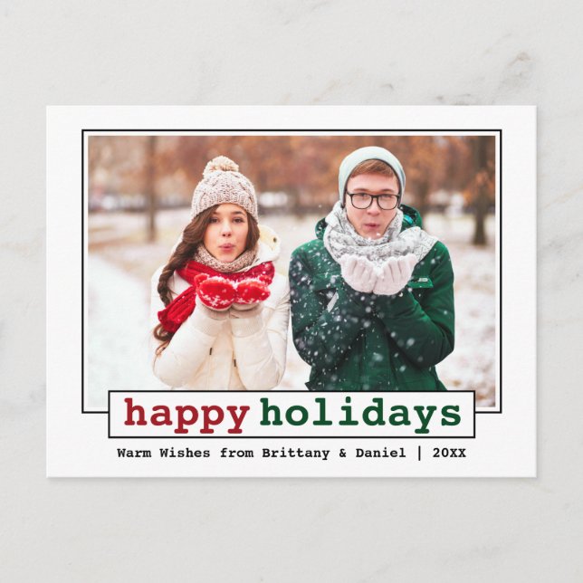 Carte Postale Police de machine à écrire tendance Happy Holidays (Devant)