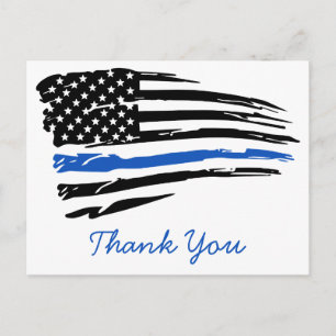 Carte Postale Police mince Ligne bleue Merci drapeau américain