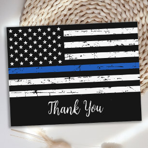 Carte Postale Police Officier Mince Ligne bleue Merci du drapeau