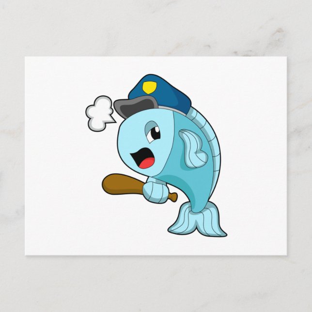 Carte Postale Policier de la police des poissons Chapeau de poli (Devant)