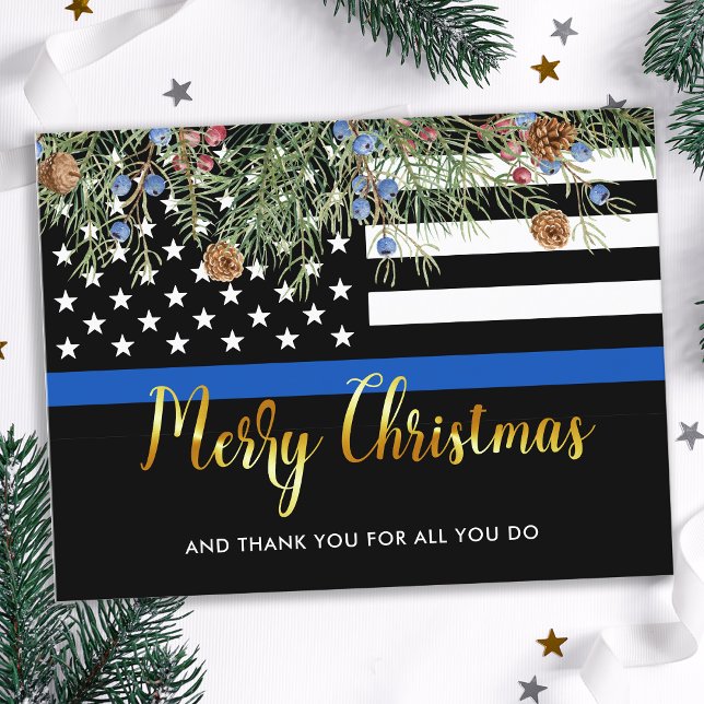 Carte Postale Policier Mince Ligne Bleue Merci de Noël (Créateur téléchargé)
