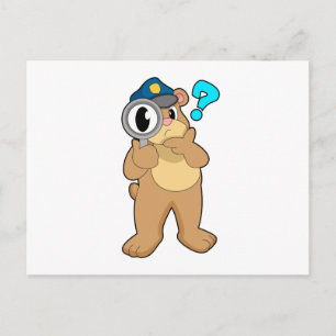 Carte Postale Policier ours Loupe