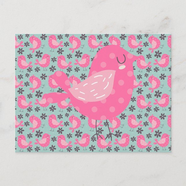 Carte Postale Polka Dot Birds and Flowers (Devant)