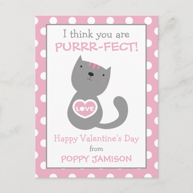 Carte Postale Polka Dot Kitty Chat Personnalisé Valentine's Cart (Devant)