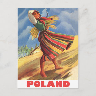 Carte Postale Pologne, femme de village dans le champ