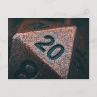 Carte Postale Polyédrique D20 en cuivre moucheté