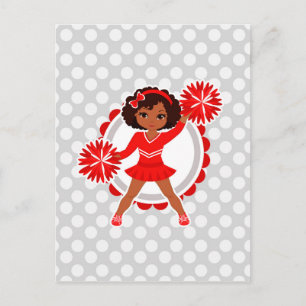 Carte Postale Pom-pom girl - Cute Red African American Cheer