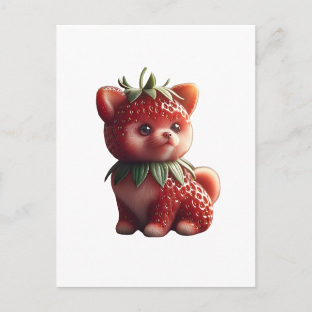 Carte Postale Pomeranian aux fraises (Devant)